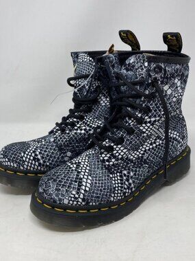 Dr. Martens 30775 Snake Print Leather Lace‎ Boots Shoes Women's 5